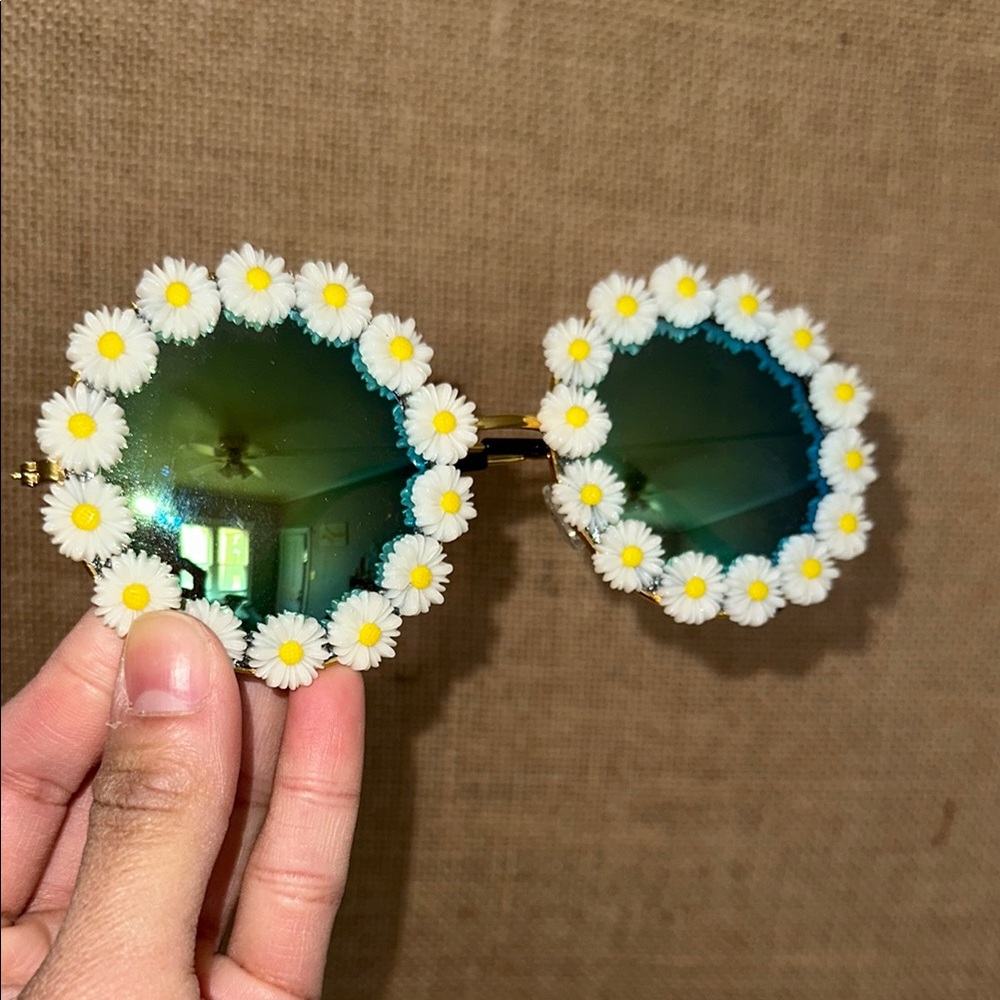 Floral Sunglasses with Green Lenses